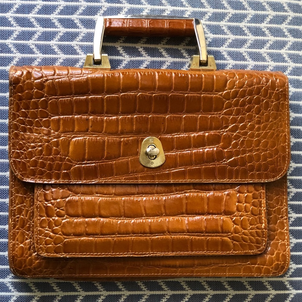 Vintage Crocodile Embossed Leather Handbag
